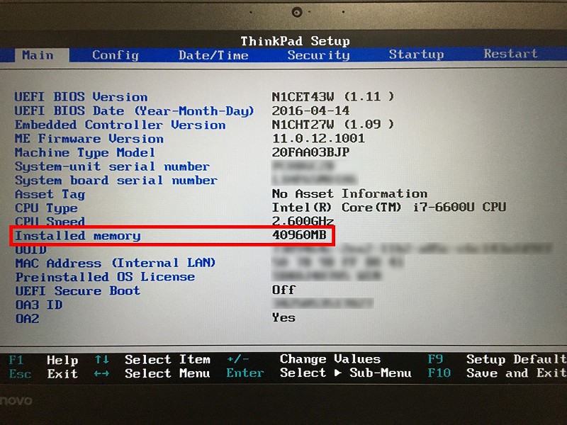 T460S BIOS画面