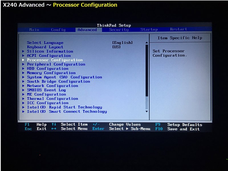 Processor Configuration 画面