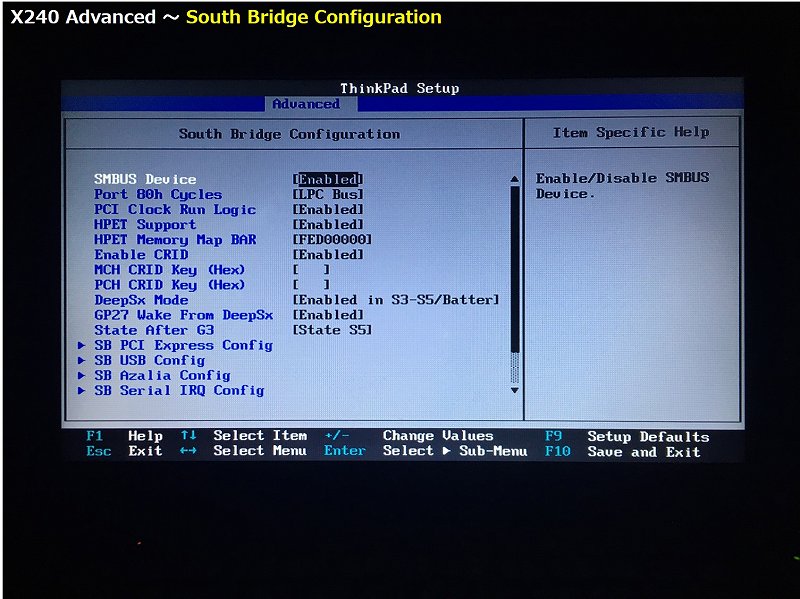 South Bridge Configuration の詳細画面 1