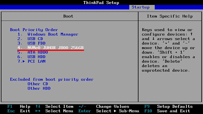 BIOS Boot Priority Order 画面