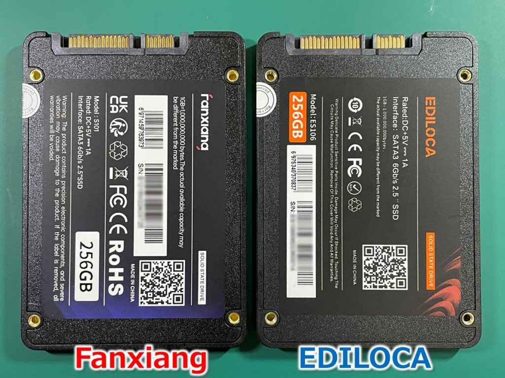 Fanxiang S101とEDILOCA ES106 SSD本体比較（裏側）