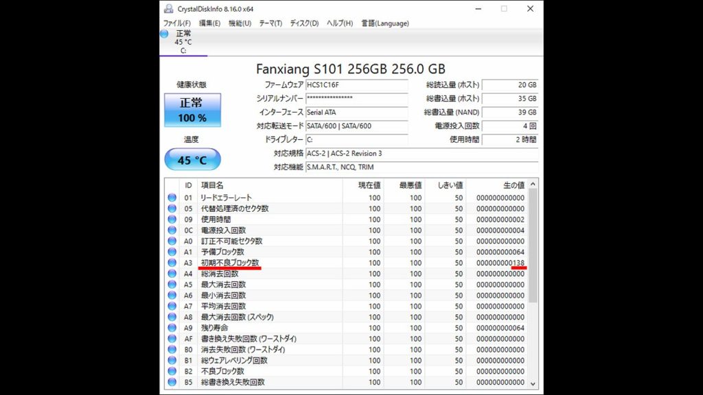 Fanxiang S101 CrystalDiskInfo 結果