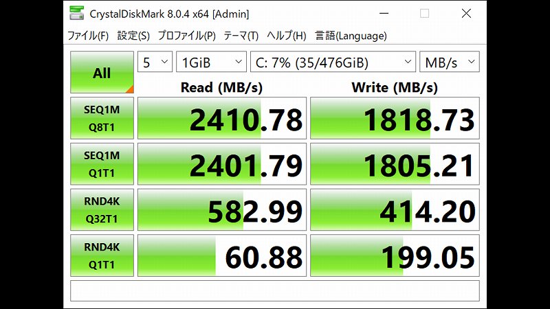 WALRAM NVMe SSD CrystalDiskMark 結果