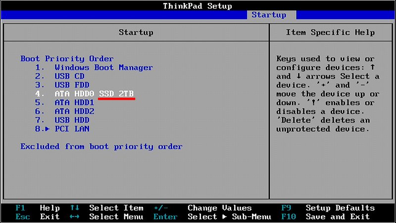 SSD 2TB ThinkPad X240 BIOS認識状態