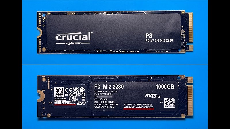 Crucial P3 1TB SSD本体外観