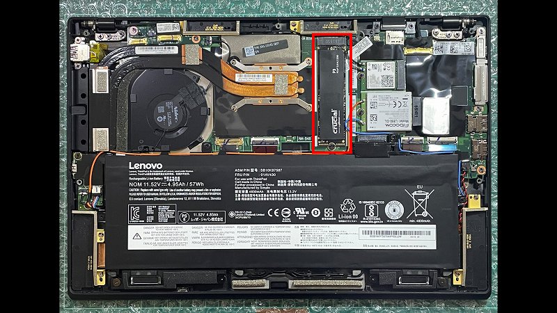 Crucial P3 1TB ThinkPad X1 Carbon 6th（2号機） 取付状態