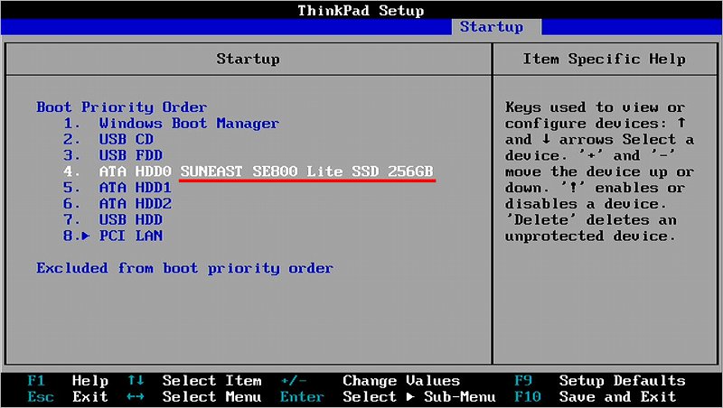 SE800 Lite ThinkPad X240 BIOS認識状態