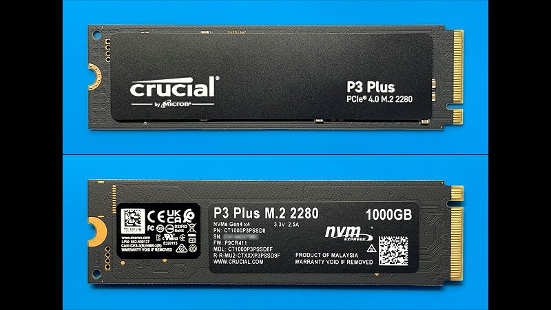 Crucial P3 Plus 1TB SSD本体外観