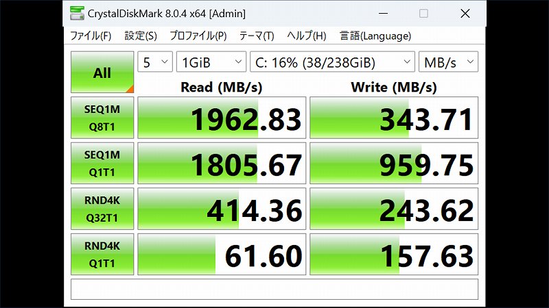 SomnAmbutist NVMe SSD 256GB ThinkPad X1 Carbon 5th CrystalDiskMark 実行結果