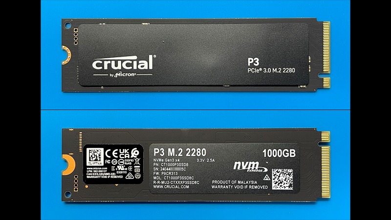 Crucial P3 1TB（5月）SSD本体外観