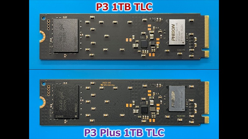 Crucial P3 1TB（5月）とP3 Plus 基板外観比較