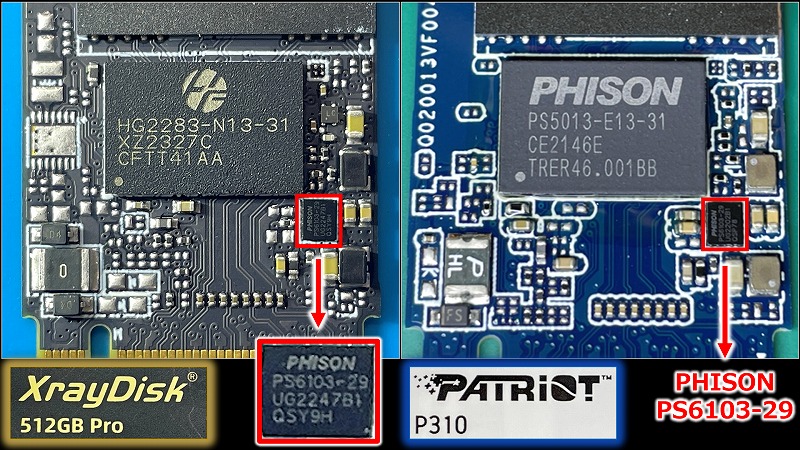 XrayDisk 512GB PRO コントローラー Patriot P310との比較