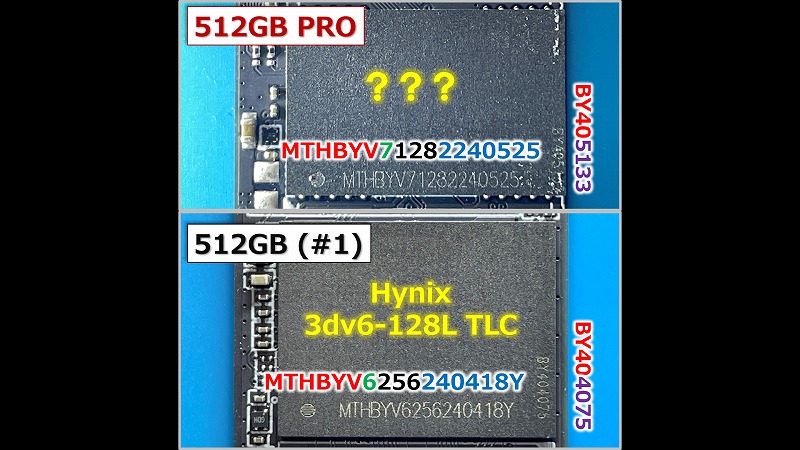 XrayDisk 512GB PRO スタンダード版とのNANDチップ 外観比較